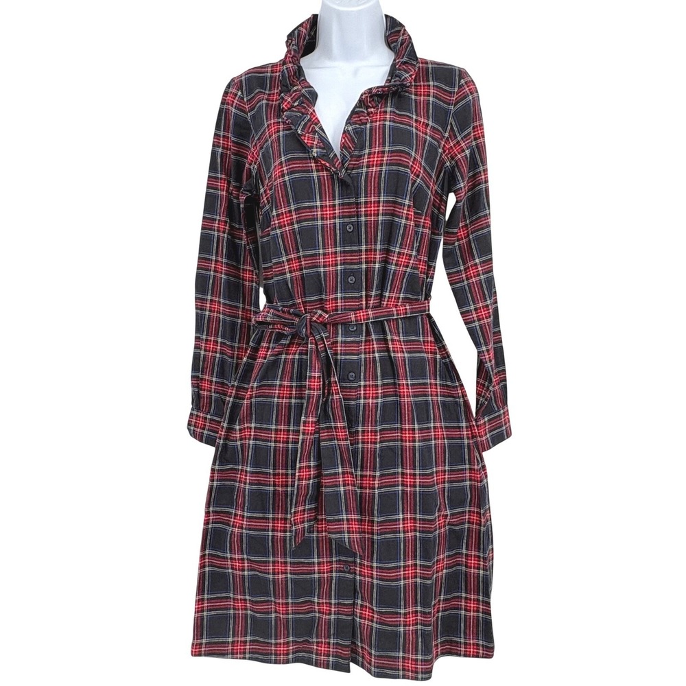 NWT Brooks Brothers Red Plaid Shirt Dress Belted Flannel Heritage Classic Sz 4 - Picture 2 of 12